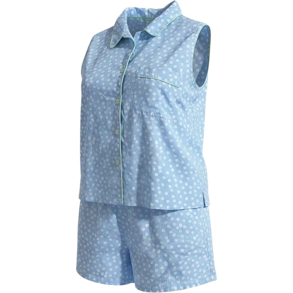 TOMMY HILFIGER blue white polka dot sleeveless top button up shorts pajama set M